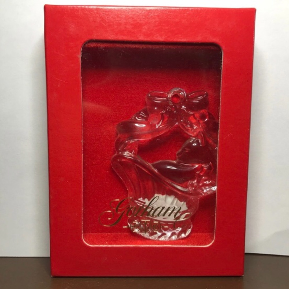 👀Gorham “Kitten in a Basket” Crystal Holiday Ornament.New